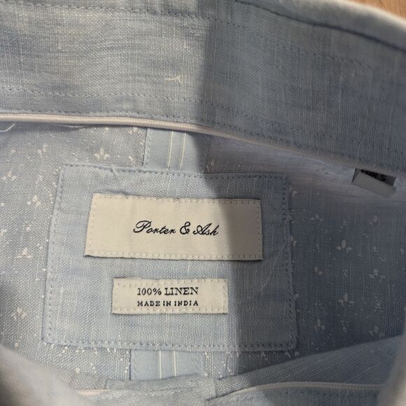 Porter and Ash Shirt Mens Small Linen Long Sleeve Button Down Blue Lightweight - Picture 3 of 8